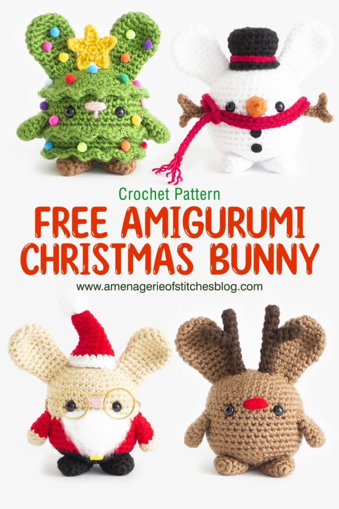 Free Crochet Christmas Tree, Reindeer, Santa Claus, Snowman Bunny - Amigurumi Hero Shot Collection PIN - 03