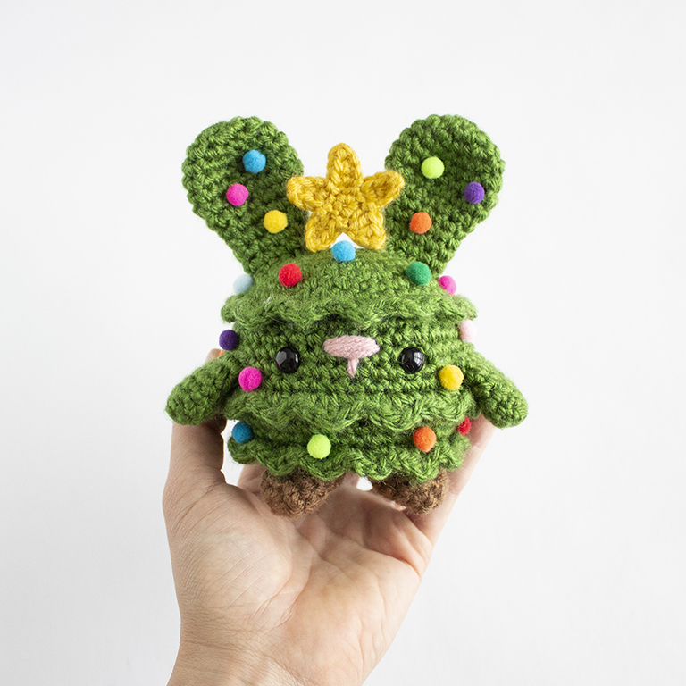 Free Crochet Christmas Tree Bunny - Amigurumi Hero Shot All Assembled - 02