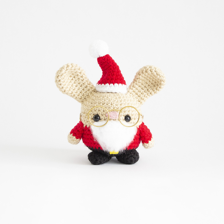 Free Crochet Christmas Santa Claus Bunny - Amigurumi Hero Shot All Assembled with glasses - 01