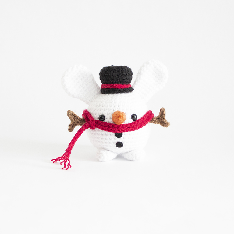 Free Crochet Christmas Snowman Bunny - Amigurumi Hero Shot All Assembled - 01