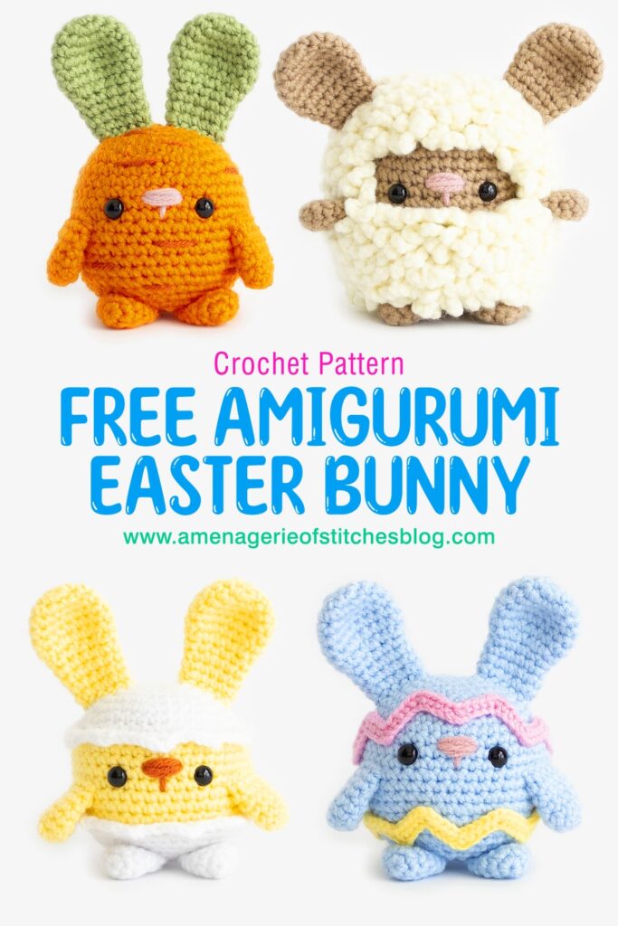 Free Crochet Easter Bunnies - Chick-Sheep-Easter Egg-Carrot - Pin 01