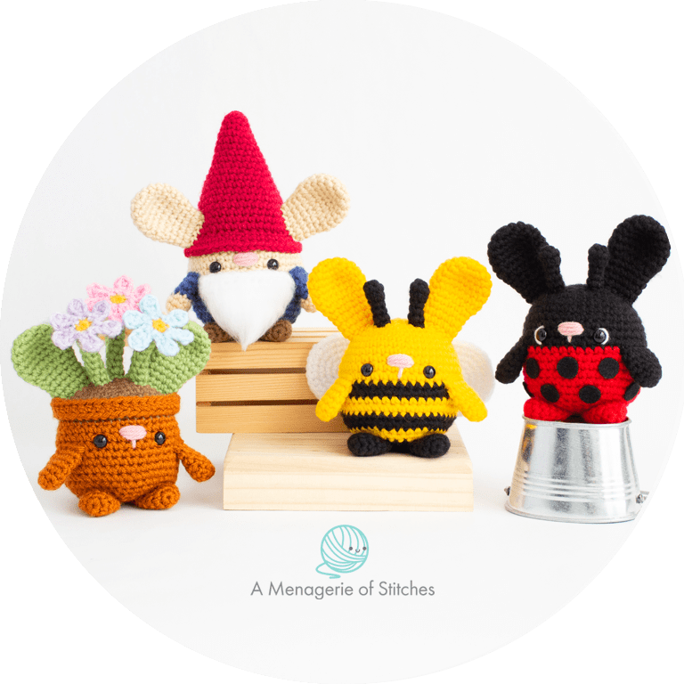 Spring Garden Bunnies Crochet Amigurumi Patterns - Bumblebee, Lady Bug, Gnome, Flower Pot - FULL HERO BUNNIES