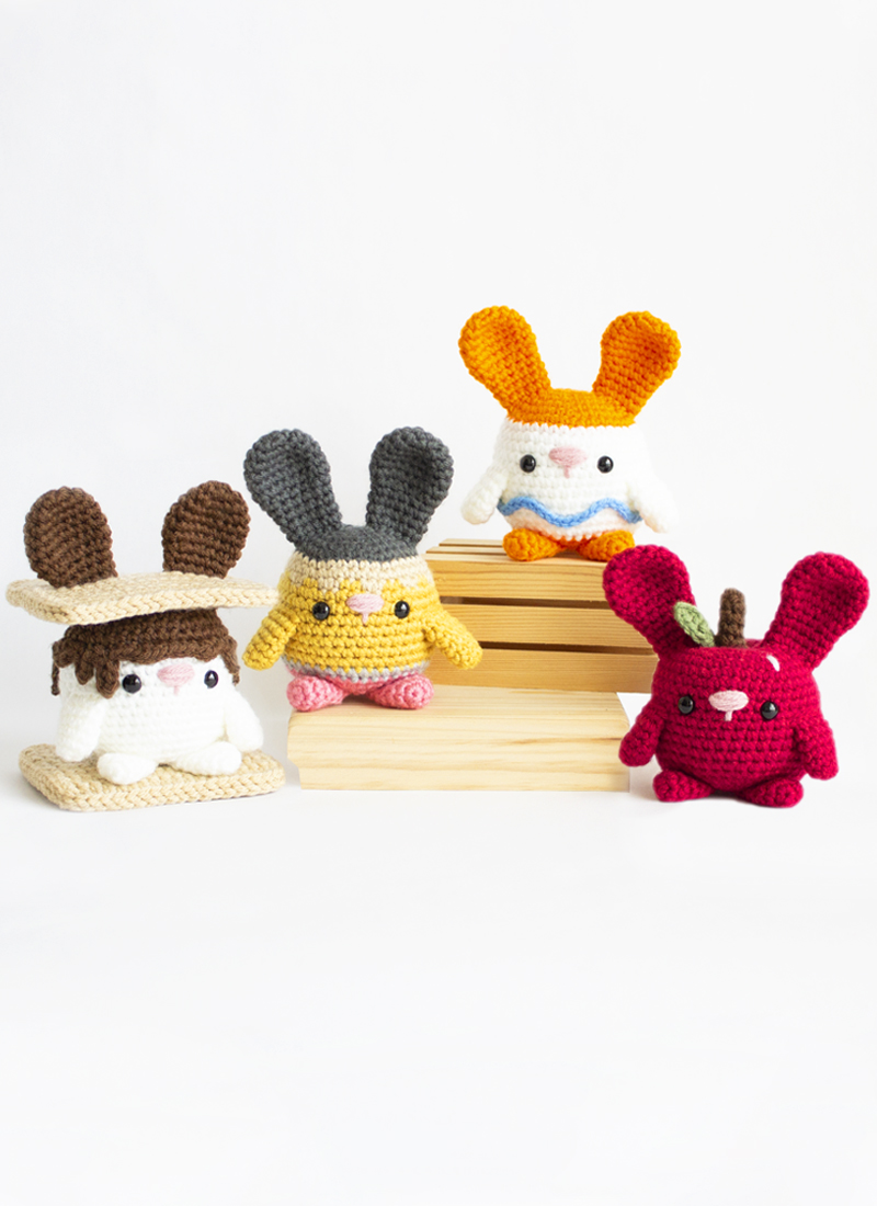 Back To School Bunnies Amigurumi - Smore Bunny-Pencil Bunny-Apple Bunny-Glue Stick Bunny HERO Feature